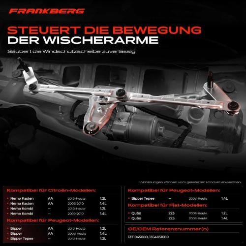 Frankberg 1x Wischergestänge Vorne für Citroën Nemo AA_ Fiat Fiorino 225 Qubo Peugeot Bipper Bild Frankberg 1x Wischergestänge Vorne für Citroën Nemo AA_ Fiat Fiorino 225 Qubo Peugeot Bipper