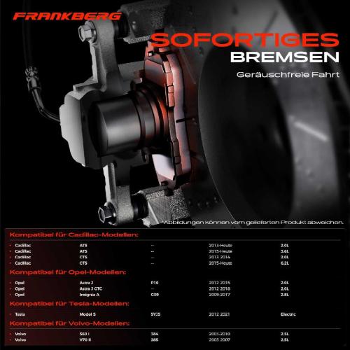 Frankberg 4x Bremsbeläge Vorderachse für Opel Astra J GTC Insignia A Sports Tourer Stufenheck Tesla Model S Bild Frankberg 4x Bremsbeläge Vorderachse für Opel Astra J GTC Insignia A Sports Tourer Stufenheck Tesla Model S
