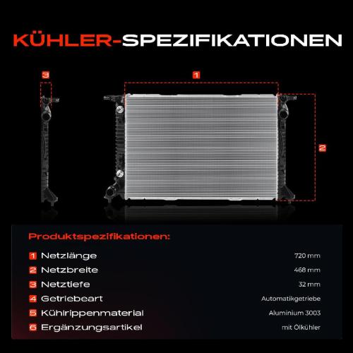 1x Kühler Wasserkühler Motorkühler für Audi A4 8K5 B8 A5 8T3 4.2L Bild 1x Kühler Wasserkühler Motorkühler für Audi A4 8K5 B8 A5 8T3 4.2L