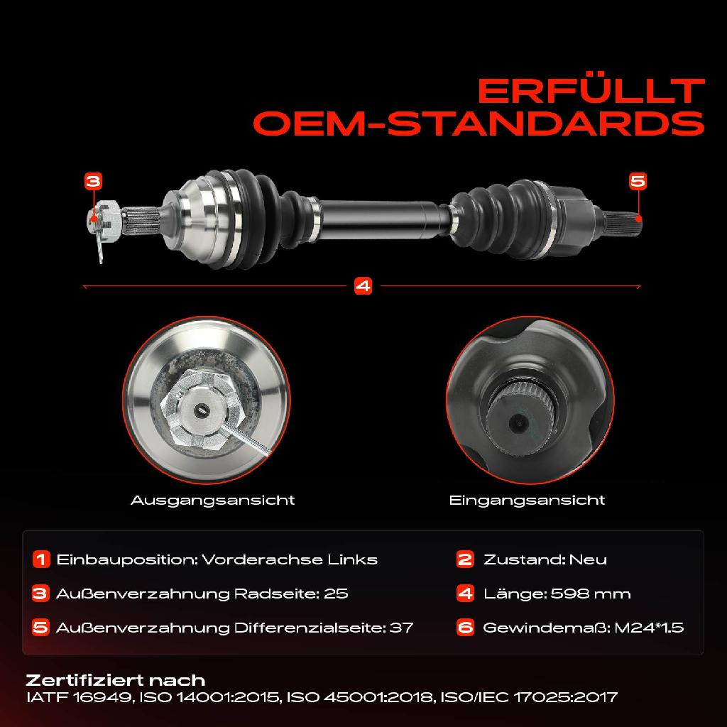 1x Antriebswelle Vorderachse Links für Citroen C3 3 SX C4 Coupe LA DS DS3 Peugeot 2008 I CU 307