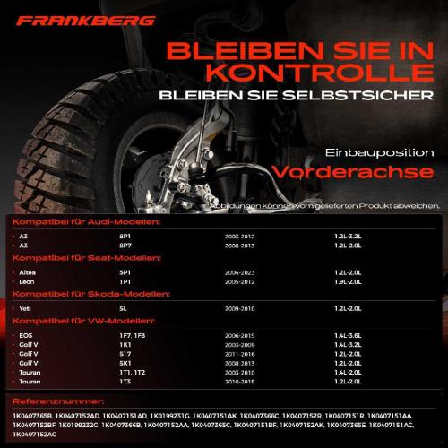 Frankberg 1x Querlenker Vorderachse für VW Caddy III MPV Kasten/MPV EOS Golf Plus V Variant VI Jetta Scirocco Bild Frankberg 1x Querlenker Vorderachse für VW Caddy III MPV Kasten/MPV EOS Golf Plus V Variant VI Jetta Scirocco