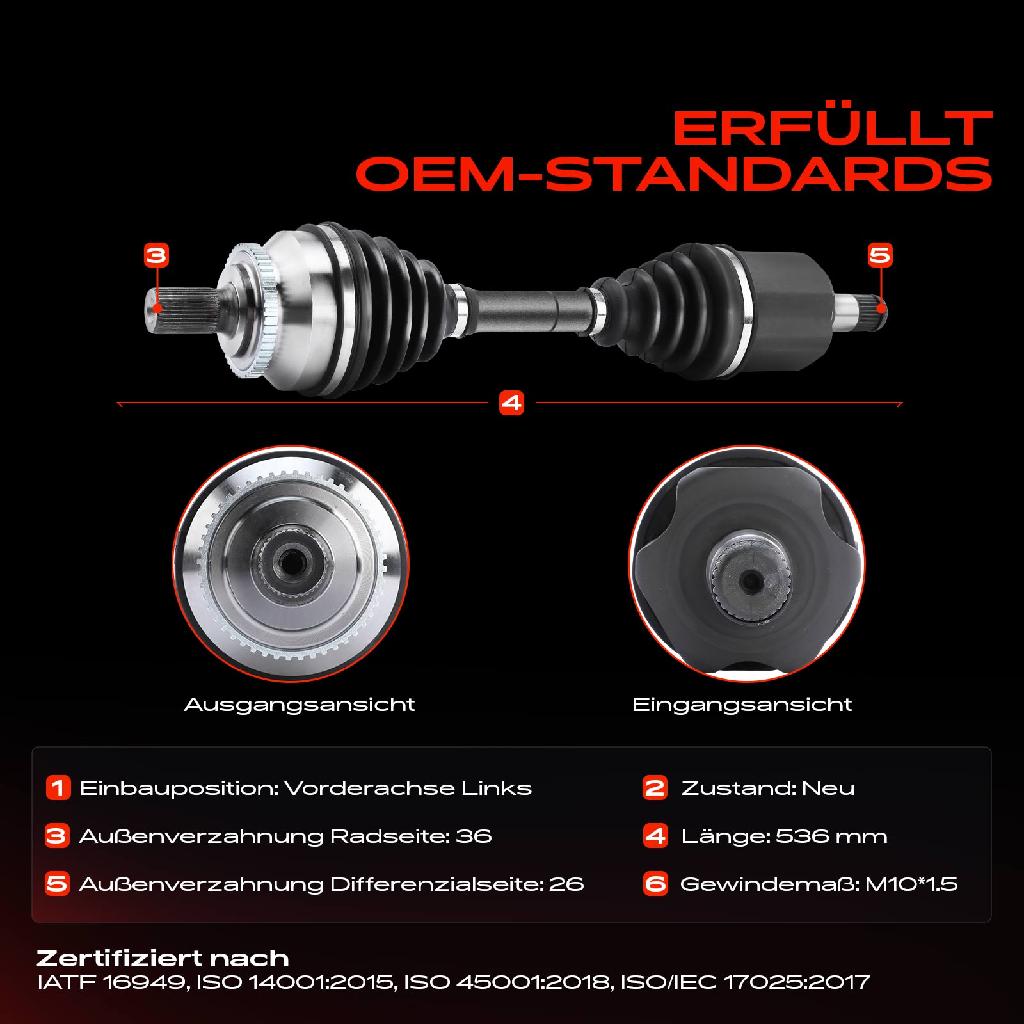 1x Antriebswelle Vorderachse Links für Volvo S80 184 2.0L 2.4L 2.5L 1998-2006