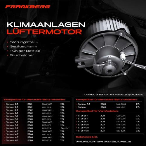 Frankberg 1x Gebläsemotor Innenraumgebläse für VW LT 28-35/28-46 II Benz Sprinter 2/3/4/5-T Bild Frankberg 1x Gebläsemotor Innenraumgebläse für VW LT 28-35/28-46 II Benz Sprinter 2/3/4/5-T