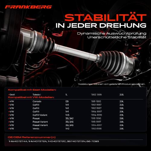 Frankberg 1x Antriebswelle Vorderachse Rechts f r VW Golf III 1H1 Passat Variant Vento 1H2 Corrado Seat Toledo Bild Frankberg 1x Antriebswelle Vorderachse Rechts f r VW Golf III 1H1 Passat Variant Vento 1H2 Corrado Seat Toledo