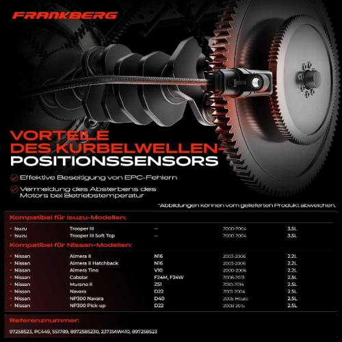 Frankberg 1x Kurbelwellensensor Impulsgeber für Nissan NP300 Navara Pathfinder III Primera Bild Frankberg 1x Kurbelwellensensor Impulsgeber für Nissan NP300 Navara Pathfinder III Primera