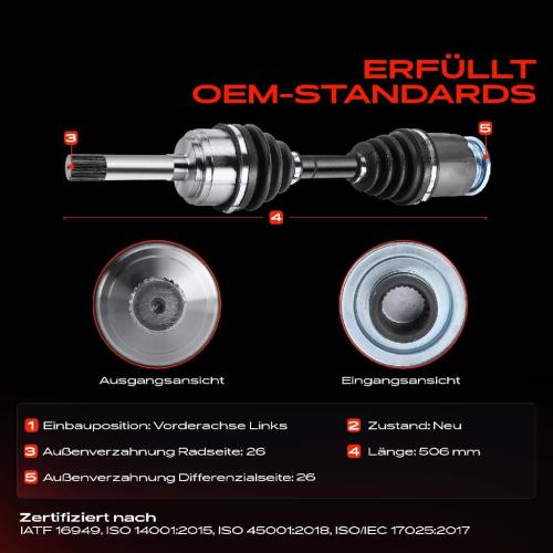 1x Antriebswelle Vorderachse Links für KIA Sportage SUV K00 2.0L 1994-2003 Bild 1x Antriebswelle Vorderachse Links für KIA Sportage SUV K00 2.0L 1994-2003