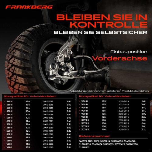 Frankberg 2x Spurstange Vorderachse für Volvo S60 II S80 V60 I V70 III XC70 2.4L 3.0L 2.5L 3.2L 4.4L 2006-2018 Bild Frankberg 2x Spurstange Vorderachse für Volvo S60 II S80 V60 I V70 III XC70 2.4L 3.0L 2.5L 3.2L 4.4L 2006-2018