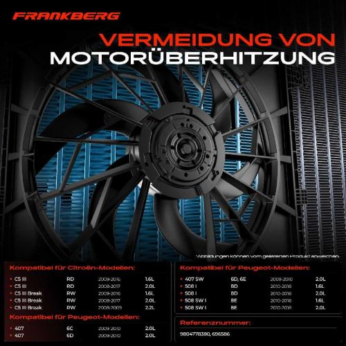 1x Motorkühller Einfachlüfter mit Kühlerlüfterrahmen Citroën C5 RD RW Peugeot 407 6D 508 8D 8E Bild 1x Motorkühller Einfachlüfter mit Kühlerlüfterrahmen Citroën C5 RD RW Peugeot 407 6D 508 8D 8E