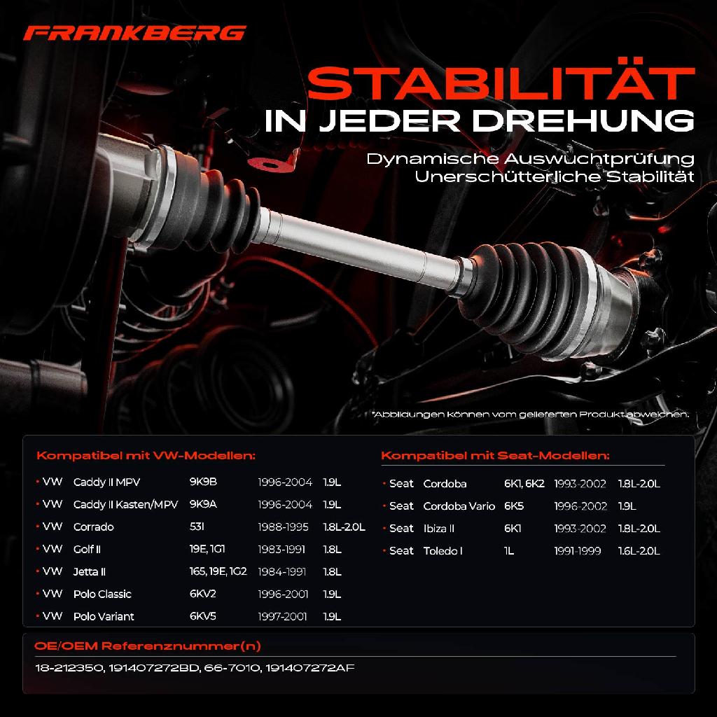 1x Antriebswelle Vorderachse Rechts für VW Caddy II Corrado Golf II Polo Seat Cordoba Ibiza II