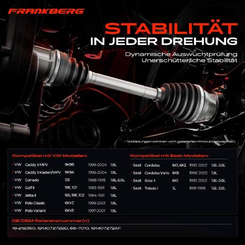 Frankberg 1x Antriebswelle Vorderachse Rechts für VW Caddy II Corrado Golf II Polo Seat Cordoba Ibiza II Bild Frankberg 1x Antriebswelle Vorderachse Rechts für VW Caddy II Corrado Golf II Polo Seat Cordoba Ibiza II