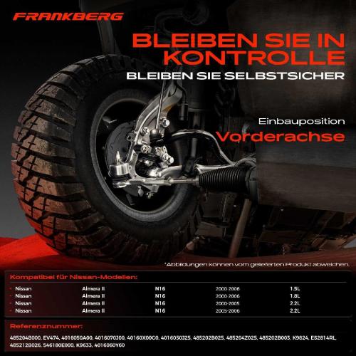 Frankberg 1x Querlenker Satz Vorderachse für Nissan Almera II N16 1.5L 1.8L 2.2L 2000-2006 Bild Frankberg 1x Querlenker Satz Vorderachse für Nissan Almera II N16 1.5L 1.8L 2.2L 2000-2006