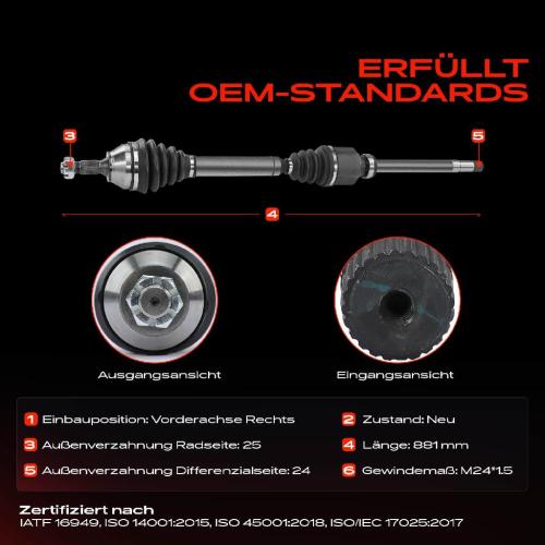 Frankberg 1x Antriebswelle Vorderachse Rechts für Citroën C3 DS3 Peugeot 208 5008 2008 Bj ab 2008 Bild Frankberg 1x Antriebswelle Vorderachse Rechts für Citroën C3 DS3 Peugeot 208 5008 2008 Bj ab 2008