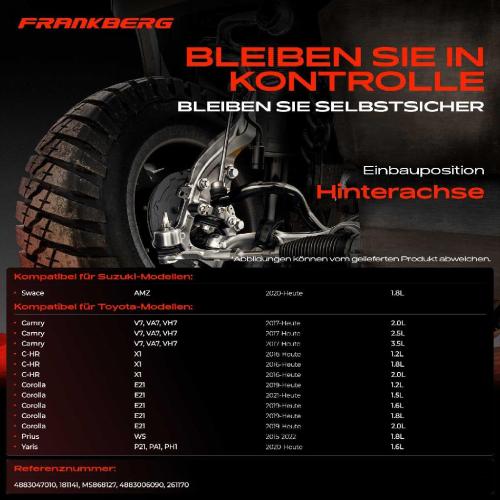 Frankberg 2x Koppelstange Hinterachse für Lexus ES UX Suzuki Swace Toyota Camry C-HR Van Corolla Kombi Schrägheck Bild Frankberg 2x Koppelstange Hinterachse für Lexus ES UX Suzuki Swace Toyota Camry C-HR Van Corolla Kombi Schrägheck