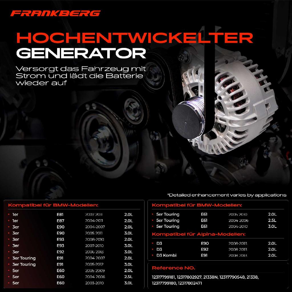 1x Lichtmaschine Generator für BMW E90 E92 E91 E81 E87 E93 E60 E61 E65 E66 E67