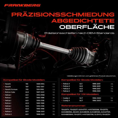 Frankberg 1x Antriebswelle Gelenksatz Vorderachse für VW Caddy II Pick-up 9U7 Skoda Felicia II 6U Bild Frankberg 1x Antriebswelle Gelenksatz Vorderachse für VW Caddy II Pick-up 9U7 Skoda Felicia II 6U