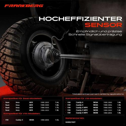 Frankberg 1x ABS Sensor Hinterachse beidseitig für VW Caddy II MPV Seat Inca 1.4L 1.6L 1.7L 1.9L 1995-2004 Bild Frankberg 1x ABS Sensor Hinterachse beidseitig für VW Caddy II MPV Seat Inca 1.4L 1.6L 1.7L 1.9L 1995-2004