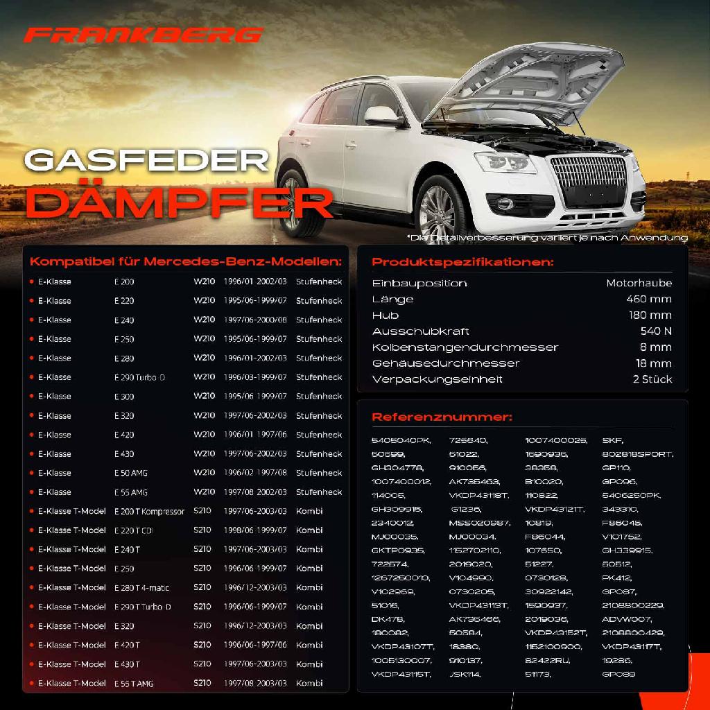 2x Gasfeder Dämpfer Motorhaube für Mercedes Benz E-Klasse T-Model W210 S210 Stufenheck Kombi 1995-2003