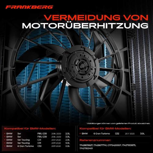 Frankberg 1x Motorkühller Einfachlüfter mit Kühlerlüfterrahmen BMW 5er 520i 530i 540i xDrive 7er 730i 740i Bild Frankberg 1x Motorkühller Einfachlüfter mit Kühlerlüfterrahmen BMW 5er 520i 530i 540i xDrive 7er 730i 740i