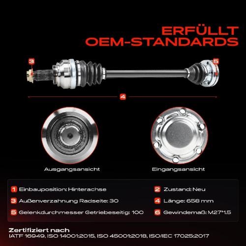 1x Antriebswelle Hinterachse Links oder Rechts für BMW 5er E60 E61 2.0L 2.5L 3.0L 2001-2010 Bild 1x Antriebswelle Hinterachse Links oder Rechts für BMW 5er E60 E61 2.0L 2.5L 3.0L 2001-2010