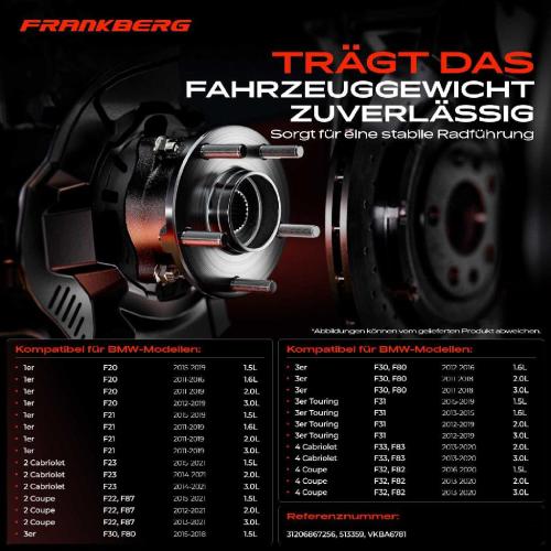 Frankberg 2x Radnabe Radlagersatz Vorderachse beidseitig für BMW F20 F21 F23 F22 F87 F34 F30 F80 F31 F33 F83 F32 F82 F36 Bild Frankberg 2x Radnabe Radlagersatz Vorderachse beidseitig für BMW F20 F21 F23 F22 F87 F34 F30 F80 F31 F33 F83 F32 F82 F36