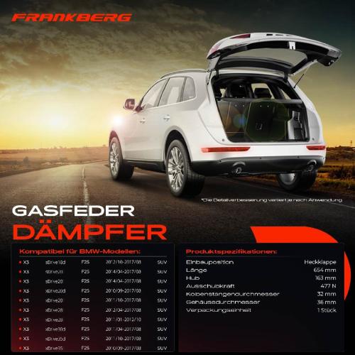 1x Gasfeder Dämpfer Heckklappe für BMW X3 F25 SUV 2010-2017 Bild 1x Gasfeder Dämpfer Heckklappe für BMW X3 F25 SUV 2010-2017