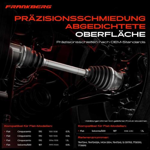 Frankberg 1x Antriebswelle Gelenksatz Vorderachse für Fiat Cinquecento 170 Seicento/600 187 Bj ab 1991 Bild Frankberg 1x Antriebswelle Gelenksatz Vorderachse für Fiat Cinquecento 170 Seicento/600 187 Bj ab 1991
