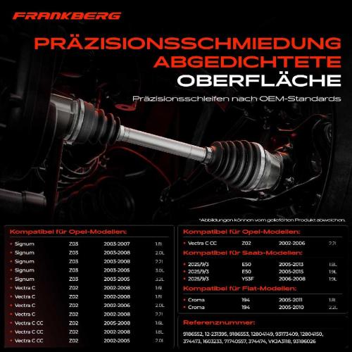 Frankberg 1x Antriebswelle Gelenksatz Vorderachse für Opel Vectra C Z02 Signum Z03 Fiat Croma 194 Bild Frankberg 1x Antriebswelle Gelenksatz Vorderachse für Opel Vectra C Z02 Signum Z03 Fiat Croma 194