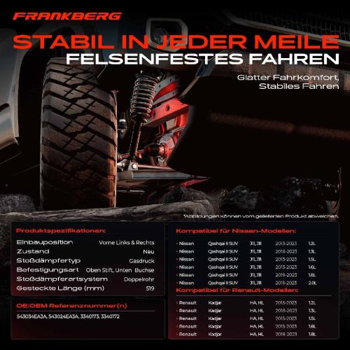 2x Stoßdämpfer Vorderachse für Nissan Qashqai II SUV J11 J11 Renault Kadjar HA HL Bj ab 2013 Bild 2x Stoßdämpfer Vorderachse für Nissan Qashqai II SUV J11 J11 Renault Kadjar HA HL Bj ab 2013