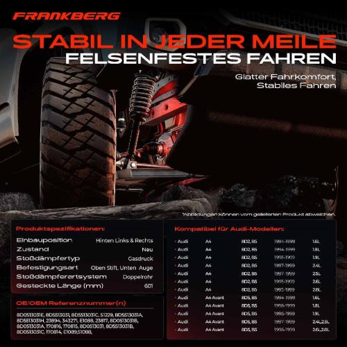 2x Stoßdämpfer Hinterachse für Audi A4 8D2 B5 A4 Avant 8D5 B5 1994-1999 Bild 2x Stoßdämpfer Hinterachse für Audi A4 8D2 B5 A4 Avant 8D5 B5 1994-1999