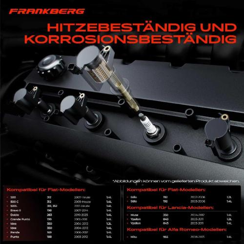 Frankberg 4x Z ndspule+4x Z ndkerze f r Alfa Romeo Mito Fiat 500 C 500L Bravo II Doblo Cargo MPV Pritsche/Fahrgestell Bild Frankberg 4x Z ndspule+4x Z ndkerze f r Alfa Romeo Mito Fiat 500 C 500L Bravo II Doblo Cargo MPV Pritsche/Fahrgestell