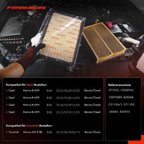 1x Luftfilter Filtereinsatz für Opel Meriva B Großraumlimousine Vauxhall Meriva MK II (B) Bild 1x Luftfilter Filtereinsatz für Opel Meriva B Großraumlimousine Vauxhall Meriva MK II (B)