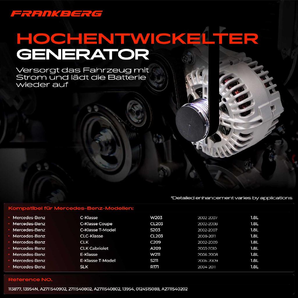 1x Lichtmaschine Generator für Mercedes-Benz C-Klasse W203 S203 CL203 C209 1.8L