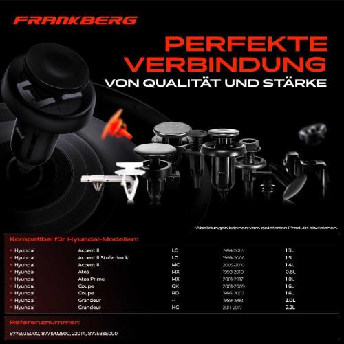 Frankberg 10x Befestigungsclips Stoßstange Seitenwand für Hyundai Accent Atos Coupe KIA Carens Cerato Bild Frankberg 10x Befestigungsclips Stoßstange Seitenwand für Hyundai Accent Atos Coupe KIA Carens Cerato