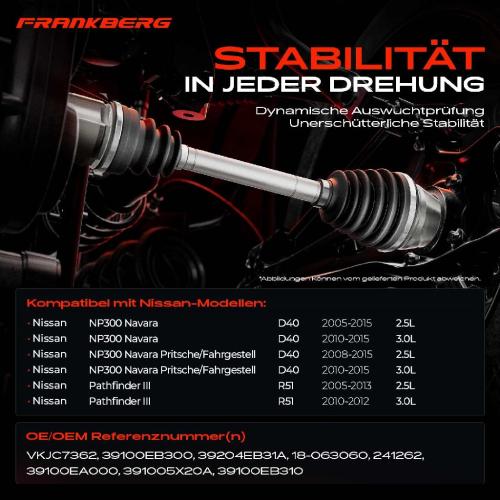 Frankberg 1x Antriebswelle Vorderachse für Nissan NP300 Navara D40 Pathfinder III R51 Bild Frankberg 1x Antriebswelle Vorderachse für Nissan NP300 Navara D40 Pathfinder III R51