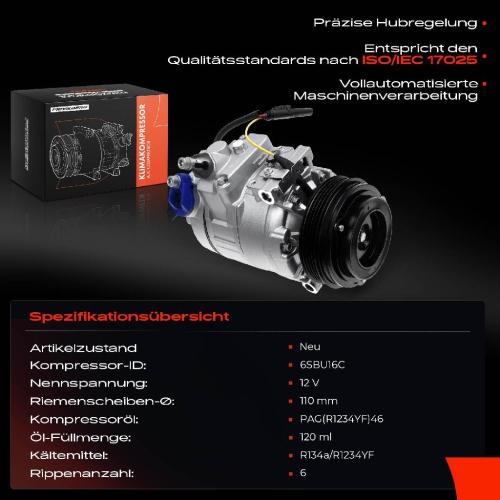 Frankberg 1x Klimakompressor für BMW 5er E60 E61 6er E63 E64 3.0L 2007-2010 Bild Frankberg 1x Klimakompressor für BMW 5er E60 E61 6er E63 E64 3.0L 2007-2010