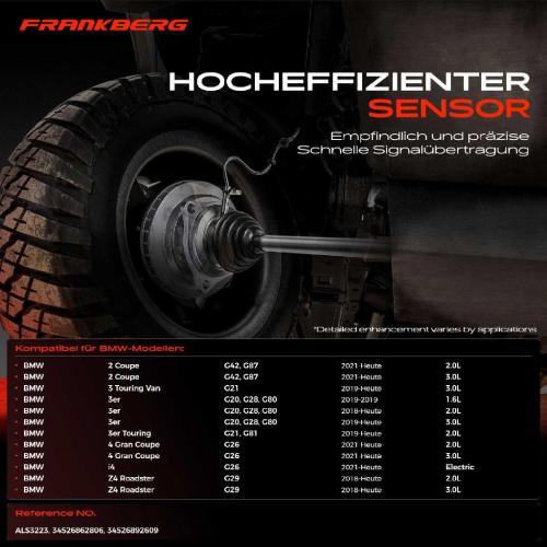 Frankberg 2x ABS Sensor Hinterachse beidseitig für BMW G42 G87 G21 G20 G28 G80 G81 G26 G29 2.0L 3.0L 1.6L Bj ab 2018 Bild Frankberg 2x ABS Sensor Hinterachse beidseitig für BMW G42 G87 G21 G20 G28 G80 G81 G26 G29 2.0L 3.0L 1.6L Bj ab 2018