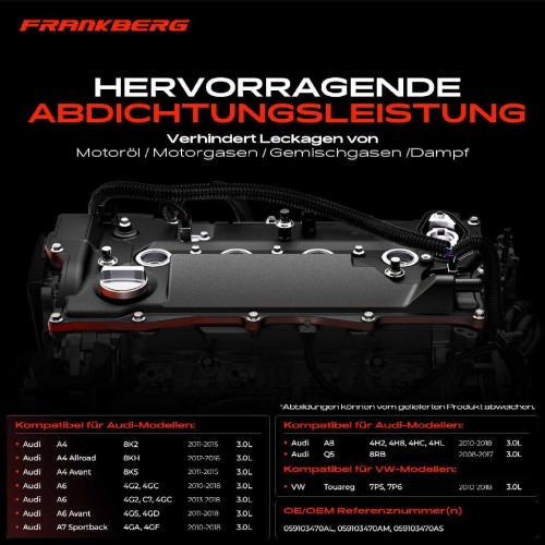 Frankberg 1x Ventildeckel Zylinderkopfhaube für Audi A4 8K2 A5 8T3 A6 4G2 A8 Q5 Bild Frankberg 1x Ventildeckel Zylinderkopfhaube für Audi A4 8K2 A5 8T3 A6 4G2 A8 Q5