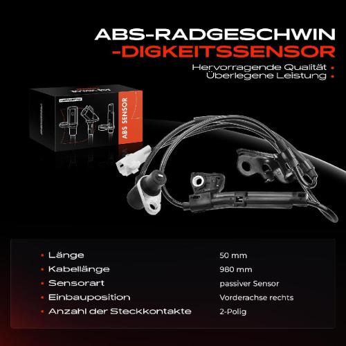 1x ABS Sensor Vorderachse rechts für Toyota Avensis Station Wagon Stufenheck Corolla Kombi Verso 2003-2009 Bild 1x ABS Sensor Vorderachse rechts für Toyota Avensis Station Wagon Stufenheck Corolla Kombi Verso 2003-2009