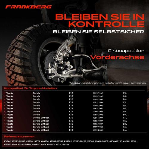 Frankberg 1x Querlenker Satz Vorderachse für Toyota Corolla Compact Liftback Station Wagon 1.3L 1.6L 1.4L 1992-2002 Bild Frankberg 1x Querlenker Satz Vorderachse für Toyota Corolla Compact Liftback Station Wagon 1.3L 1.6L 1.4L 1992-2002