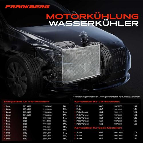 Frankberg 1x Kühler Wasserkühler Motorkühler für VW Polo Van Kasten/Kombi Lupo Seat Arosa Bild Frankberg 1x Kühler Wasserkühler Motorkühler für VW Polo Van Kasten/Kombi Lupo Seat Arosa