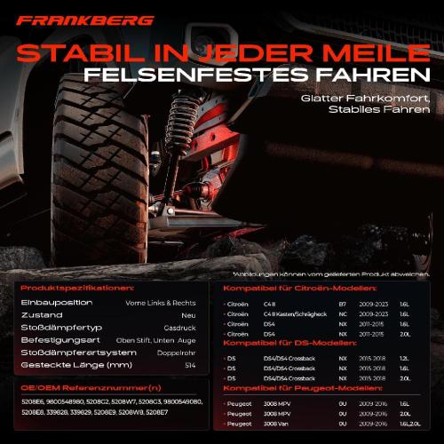 2x Stoßdämpfer Vorderachse für Citroën C4 DS4 NX Peugeot 3008 Van 0U DS Bj ab 2009 Bild 2x Stoßdämpfer Vorderachse für Citroën C4 DS4 NX Peugeot 3008 Van 0U DS Bj ab 2009