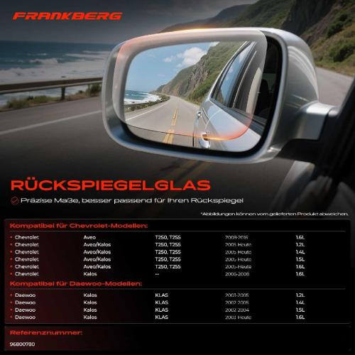 1x Spiegelglas Außenspiegel rechts für Chevrolet Aveo/Kalos Schrägheck Stufenheck Bild 1x Spiegelglas Außenspiegel rechts für Chevrolet Aveo/Kalos Schrägheck Stufenheck