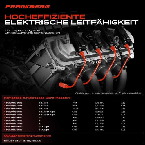 9x Zündleitungssatz Zündkabel für Mercedes-Benz S-Klasse W116 C126 SL R107 C107 Bild 9x Zündleitungssatz Zündkabel für Mercedes-Benz S-Klasse W116 C126 SL R107 C107