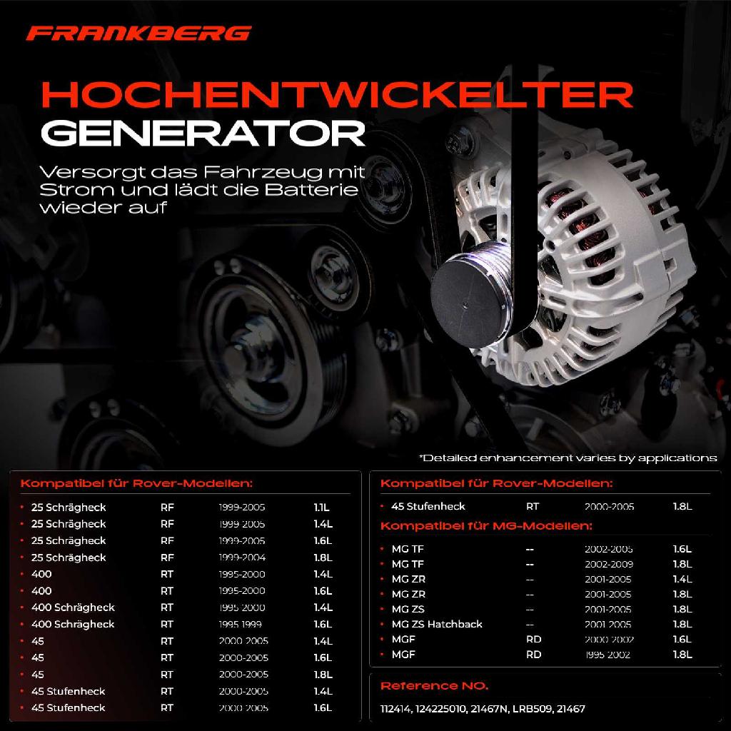 1x Lichtmaschine Generator für MG MGF MG Rover 25 RF 45 RT 400 RT 1.4L-1.8L