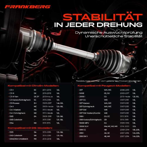 Frankberg 1x Antriebswelle Vorderachse Links für Peugeot 207 WA 208 CA 5008 0E 0U Citroën C3 SC SX C4 NC DS3 Bild Frankberg 1x Antriebswelle Vorderachse Links für Peugeot 207 WA 208 CA 5008 0E 0U Citroën C3 SC SX C4 NC DS3