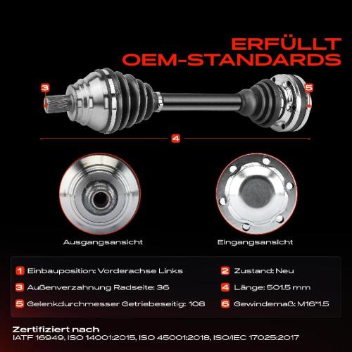 Frankberg 1x Antriebswelle Vorderachse Links für VW Golf V 1K1 1K5 Jetta II 1K2 1.4L 2005-2009 Bild Frankberg 1x Antriebswelle Vorderachse Links für VW Golf V 1K1 1K5 Jetta II 1K2 1.4L 2005-2009
