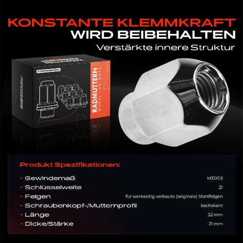 10x Radmutter für Hyundai Accent Elantra Santa Fé Tucson i20 i30 i40 iX35 Carens Bild 10x Radmutter für Hyundai Accent Elantra Santa Fé Tucson i20 i30 i40 iX35 Carens