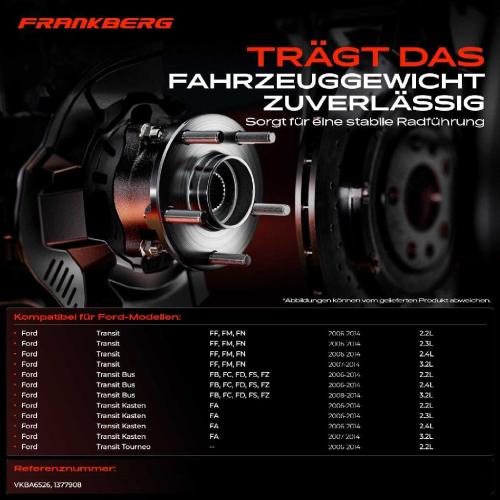 Frankberg 1x Radnabe Radlagersatz Vorderachse beidseitig für Ford Transit Bus Kasten Tourneo 2.2L 2006-2014 Bild Frankberg 1x Radnabe Radlagersatz Vorderachse beidseitig für Ford Transit Bus Kasten Tourneo 2.2L 2006-2014