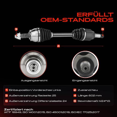 1x Antriebswelle Vorderachse Links für Fiat Doblo 263 1.2L 2010-2019 Bild 1x Antriebswelle Vorderachse Links für Fiat Doblo 263 1.2L 2010-2019