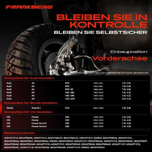Frankberg 4x Querlenker Vorderachse für VW Passat Variant Audi A4 Avant A6 A8 Skoda Superb I 1994-2008 Bild Frankberg 4x Querlenker Vorderachse für VW Passat Variant Audi A4 Avant A6 A8 Skoda Superb I 1994-2008